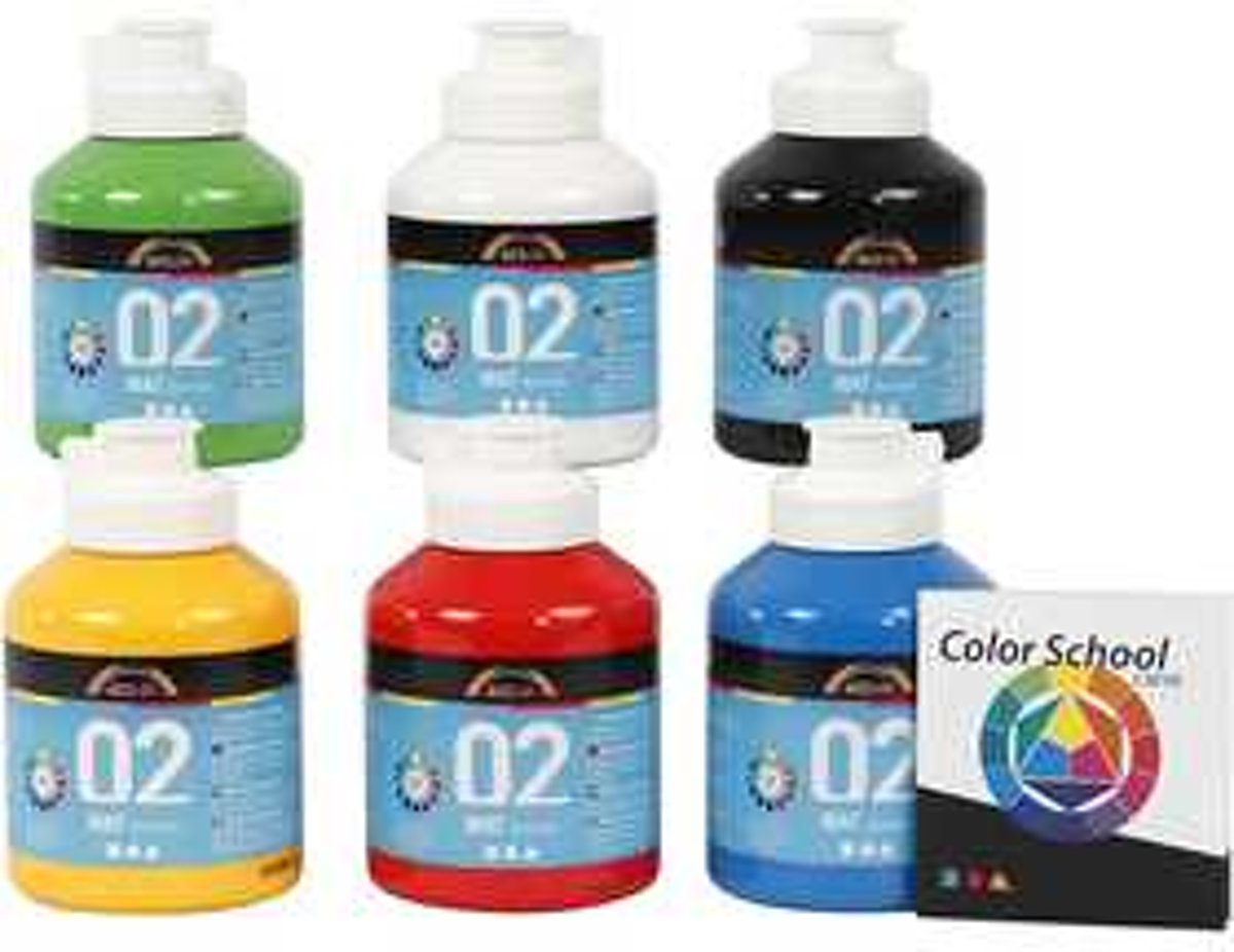 A-Color acrylverf  - Colour School, primaire kleuren, 02 - matt , 6x500ml [HOB-32132]